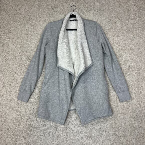 Abercrombie & Fitch Sweatshirt Cardigan Womens Medium Gray Sherpa Lined Comfy - Picture 1 of 9